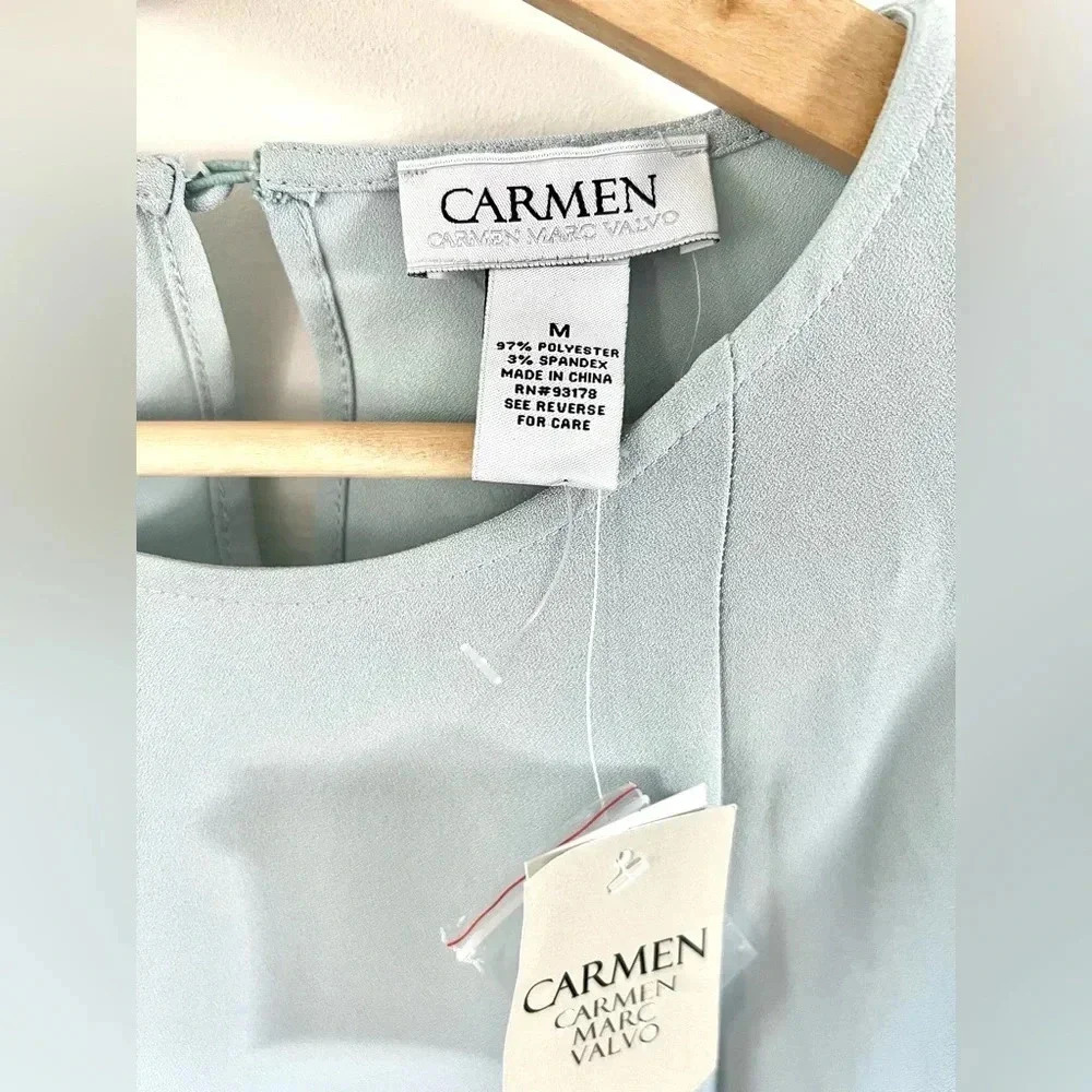 Carmen Marc Valvo Blue Long Flowy Bell Sleeve Haven Blouse Size Medium - Picture 5 of 10